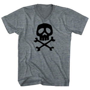 Skull and Crossed Bones Adult Tri-Blend V-neck T-shirt - Athletic Grey