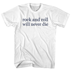 Rock and Roll Will Never Die Rage Font Youth Cotton T-shirt - White
