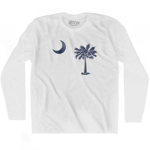 South Carolina State Flag Adult Cotton Long Sleeve T-shirt - White South Carolina State Flag Adult Cotton Long Sleeve T-shirt - White