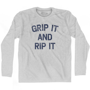 Grip It And Rip It Adult Cotton Long Sleeve T-shirt - Grey Heather