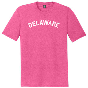 Delaware State Text White Font Mens Tri-Blend DTG T-shirt - Fuchsia Heather