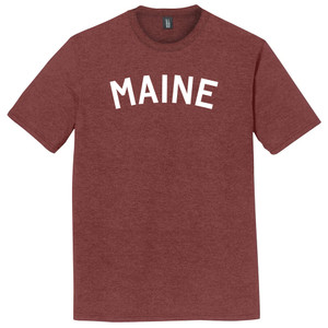 Maine State Text White Font Mens Tri-Blend DTG T-shirt - Maroon Heather