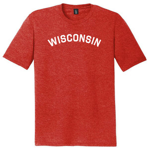 Wisconsin State Text White Font Mens Tri-Blend DTG T-shirt - Red Heather