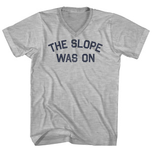 The Slope Was On Adult Cotton V-neck T-shirt - Grey Heather