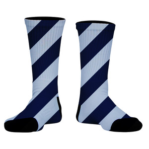Candy Cane Design Athletic Crew Socks - Blue Navy And Grey Medium
