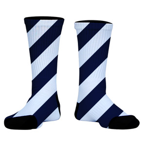 Candy Cane Design Athletic Crew Socks - Blue Navy and White