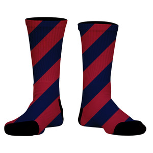 Candy Cane Design Athletic Crew Socks - Blue Navy and Red Dark