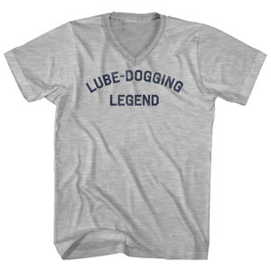 Lube-dogging Legend Adult Cotton V-neck T-shirt - Grey Heather