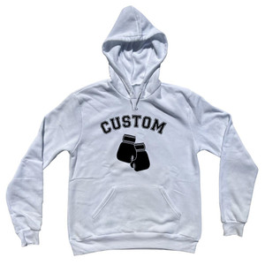 Custom Text Arched Boxing Gloves (Black Art) Cotton-Poly Blend Hoodie - White