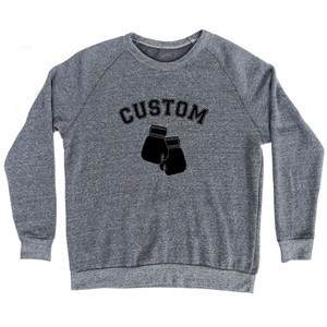 Custom Text Arched Boxing Gloves (Black Art) Adult Tri-Blend Sweatshirt - Athletic Grey