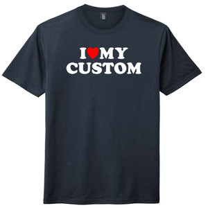 Custom I Heart Love Custom Text White Ink On Mens Tri-Blend DTG T-shirt - Navy Blue Solid