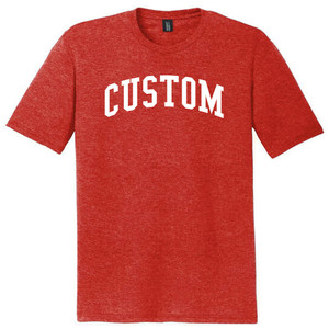 Custom Arched Ruckus Font White Ink On Mens Tri-Blend DTG T-shirt - Red Heather