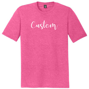 Custom Cursive Font White Ink On Mens Tri-Blend DTG T-shirt - Fuchsia Heather