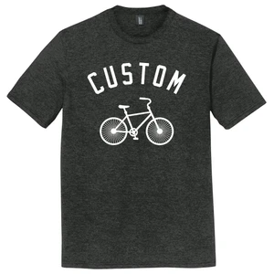 Custom Text Arched Over A Vintage Bike White Ink On Mens Tri-Blend DTG T-shirt - Black Heather