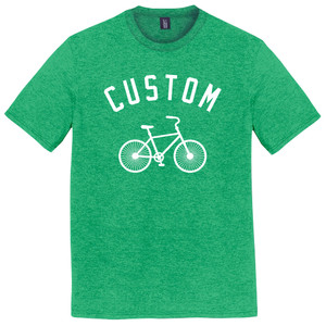 Custom Text Arched Over A Vintage Bike White Ink On Mens Tri-Blend DTG T-shirt - Green Kelly Heather
