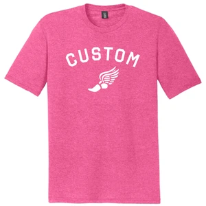 Custom Running Winged Foot White Ink On Mens Tri-Blend DTG T-shirt - Fuchsia Heather