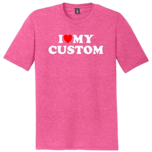 Custom I Heart Love Custom Text White Ink On Mens Tri-Blend DTG T-shirt - Fuchsia Heather