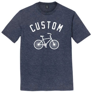 Custom Text Arched Over A Vintage Bike White Ink On Mens Tri-Blend DTG T-shirt - Navy Blue Heavy
