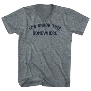 It's Snack Time Somewhere Adult Tri-Blend V-neck T-shirt - Athletic Grey