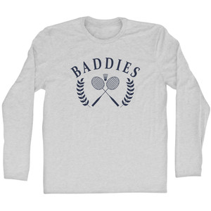 Baddies Crossed Badminton Rackets and Shuttle Cock Adult Cotton Long Sleeve T-shirt - Grey Heather