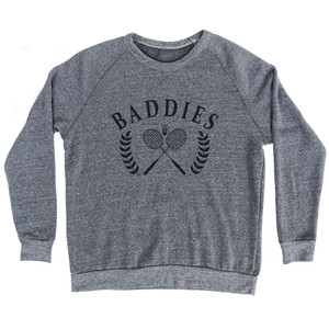 Baddies Crossed Badminton Rackets and Shuttle Cock Adult Tri-Blend Sweatshirt - Athletic Grey
