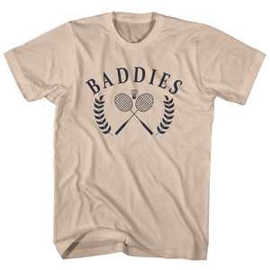 Baddies Crossed Badminton Rackets and Shuttle Cock Adult Cotton T-shirt - Creme