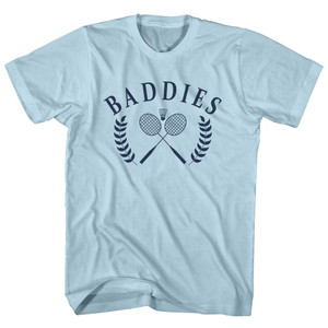 Baddies Crossed Badminton Rackets and Shuttle Cock Adult Cotton T-shirt - Light Blue