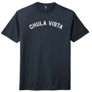 Chula Vista Text White Font Mens Tri-Blend DTG T-shirt - Navy Blue Solid