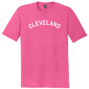 Cleveland Text White Font Mens Tri-Blend DTG T-shirt - Fuchsia Heather