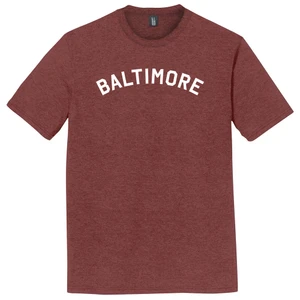 Baltimore Text White Font Mens Tri-Blend DTG T-shirt - Maroon Heather