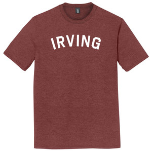 Irving Text White Font Mens Tri-Blend DTG T-shirt - Maroon Heather
