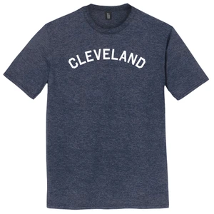 Cleveland Text White Font Mens Tri-Blend DTG T-shirt - Navy Blue Heather