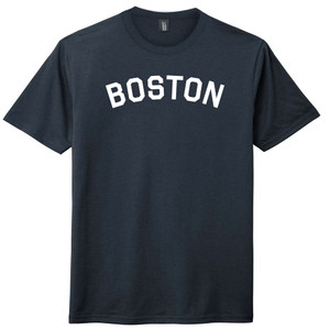 Boston Text White Font Mens Tri-Blend DTG T-shirt - Navy Blue Solid