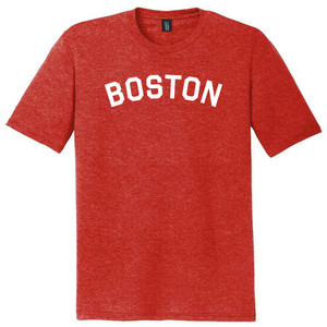 Boston Text White Font Mens Tri-Blend DTG T-shirt - Red Heather