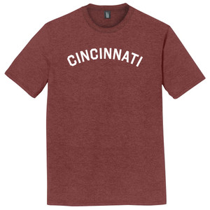Cincinnati Text White Font Mens Tri-Blend DTG T-shirt - Maroon Heather