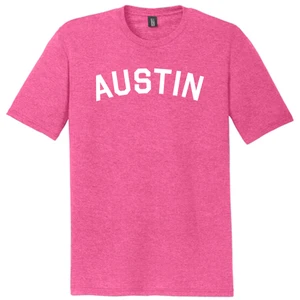 Austin Text White Font Mens Tri-Blend DTG T-shirt - Fuchsia Heather