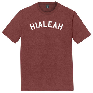 Hialeah Text White Font Mens Tri-Blend DTG T-shirt - Maroon Heather