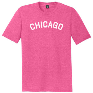 Chicago Text White Font Mens Tri-Blend DTG T-shirt - Fuchsia Heather
