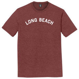 Long Beach Text White Font Mens Tri-Blend DTG T-shirt - Maroon Heather