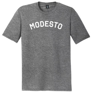Modesto Text White Font Mens Tri-Blend DTG T-shirt - Grey Heather