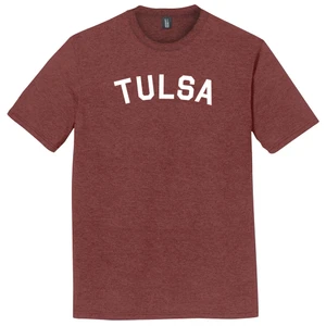 Tulsa Text White Font Mens Tri-Blend DTG T-shirt - Maroon Heather