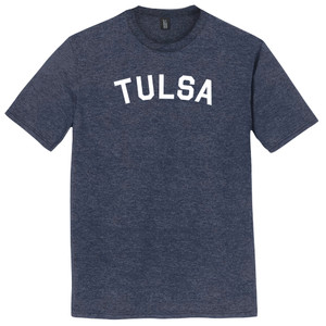 Tulsa Text White Font Mens Tri-Blend DTG T-shirt - Navy Blue Heather
