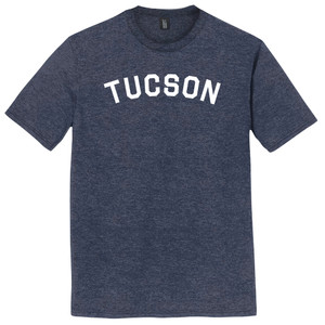 Tucson Text White Font Mens Tri-Blend DTG T-shirt - Navy Blue Heather