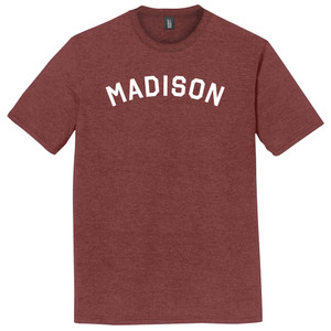 Madison Text White Font Mens Tri-Blend DTG T-shirt - Maroon Heather