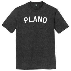Plano Text White Font Mens Tri-Blend DTG T-shirt - Black Heather