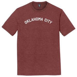 Oklahoma City Text White Font Mens Tri-Blend DTG T-shirt - Maroon Heather