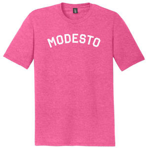 Modesto Text White Font Mens Tri-Blend DTG T-shirt - Fuchsia Heather