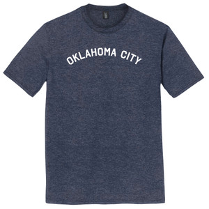 Oklahoma City Text White Font Mens Tri-Blend DTG T-shirt - Navy Blue Heather
