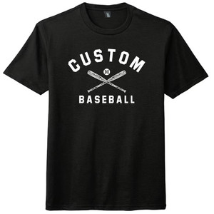 Custom Text Name Arched over Crossed Bat and Baseball With Custom Number In Ball Mens Tri-Blend DTG T-shirt - Black Solid