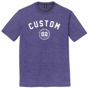 Custom Text Name Arched over Volleyball With Custom Number In Ball Mens Tri-Blend DTG T-shirt - Purple Heather